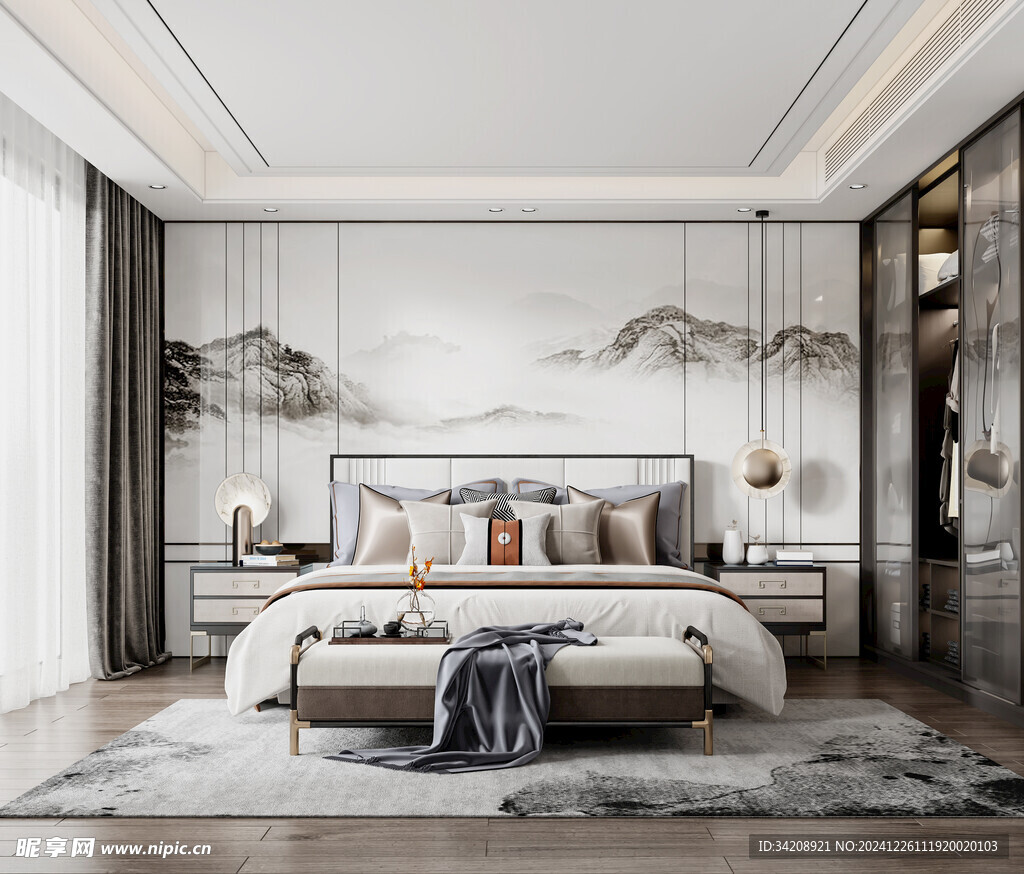 中复古式卧室空间极简现代简约风