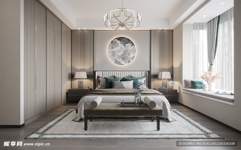 中复古式卧室空间极简现代简约风