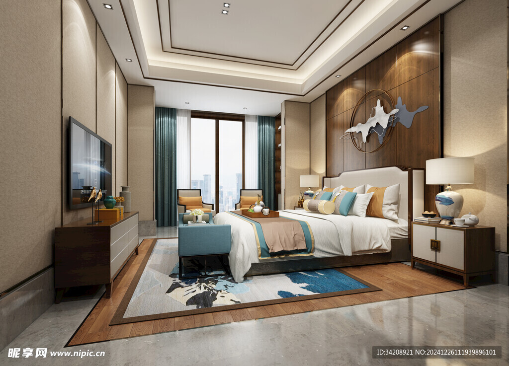 中复古式卧室空间极简现代简约风