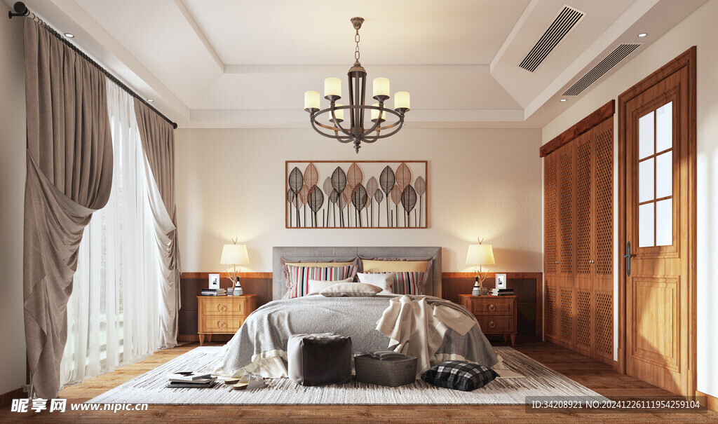 中复古式卧室空间极简现代简约风