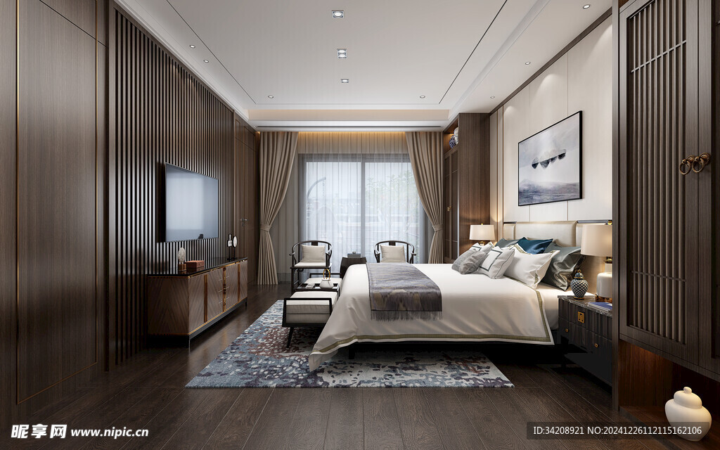 中复古式卧室空间极简现代简约风