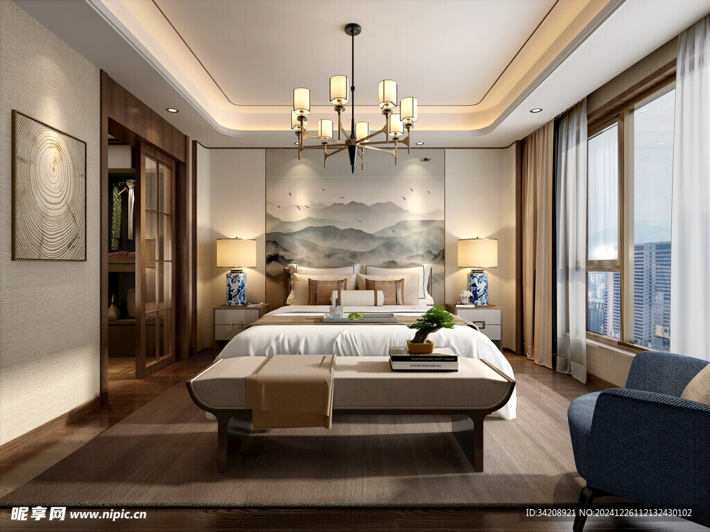 中复古式卧室空间极简现代简约风