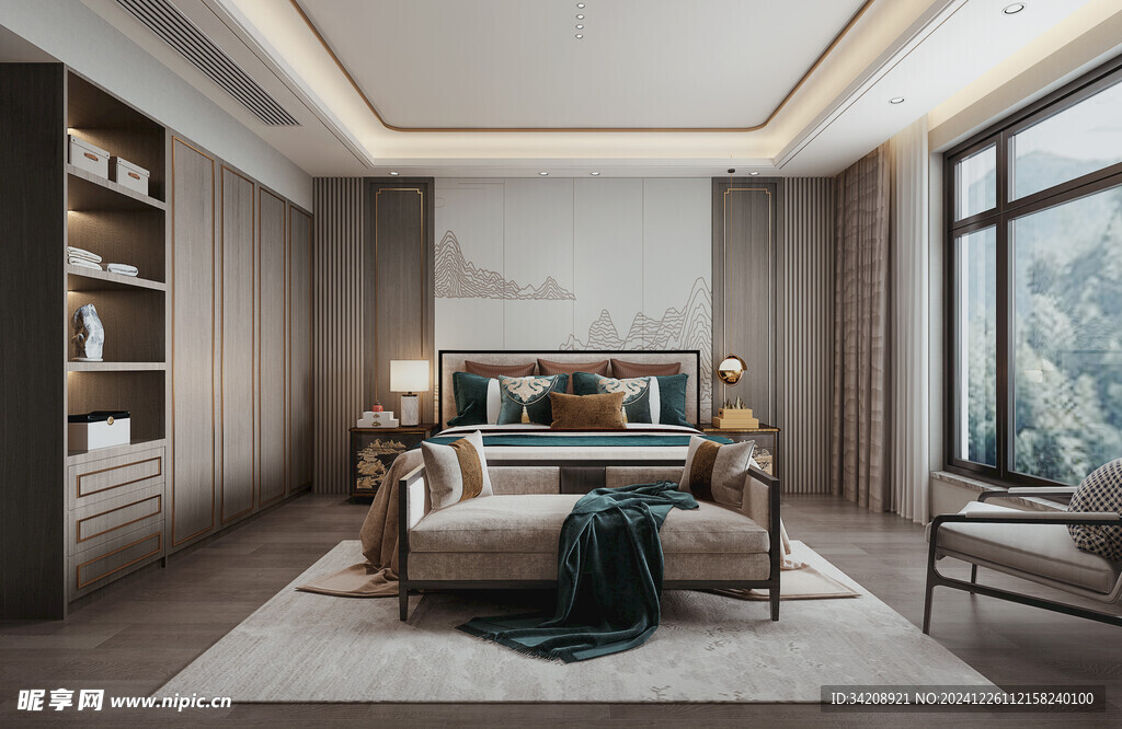 中复古式卧室空间极简现代简约风