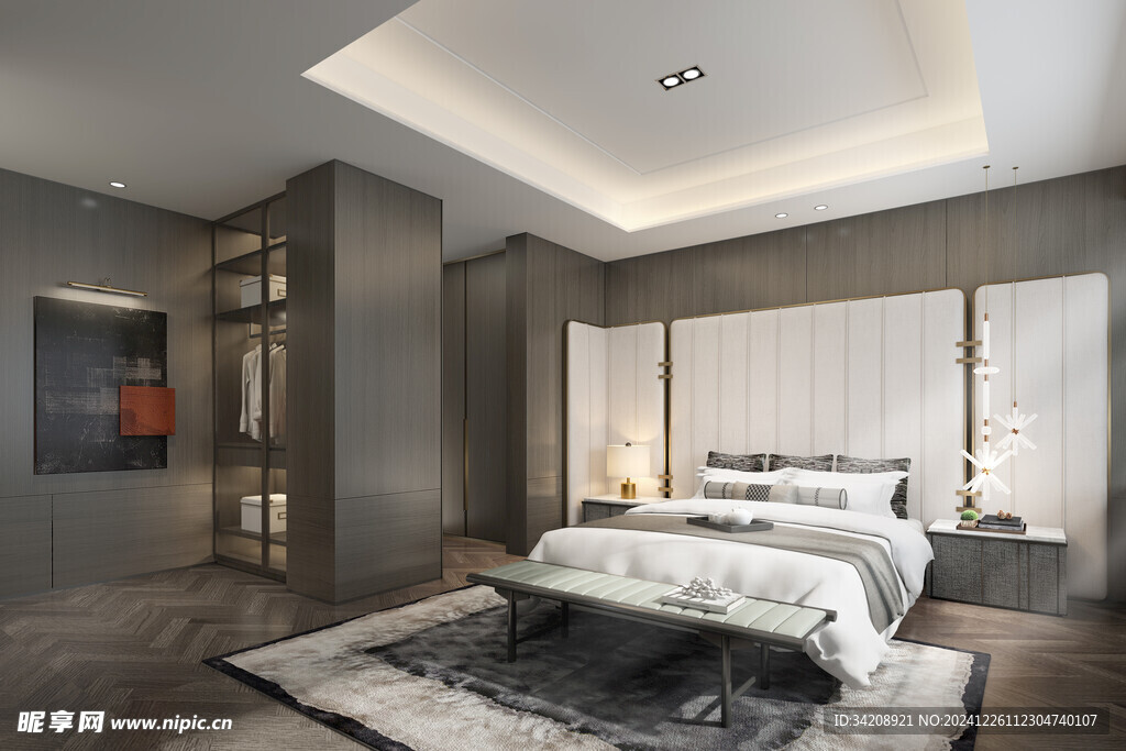 中复古式卧室空间极简现代简约风