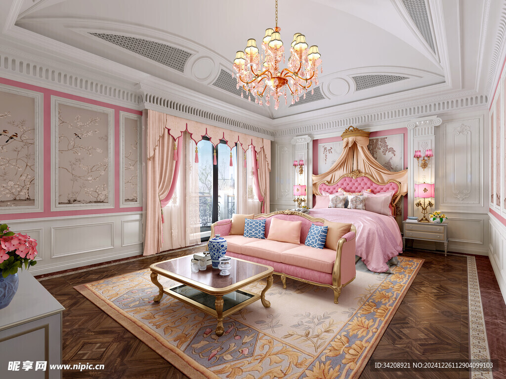 北美欧式卧室少女心粉色公主房