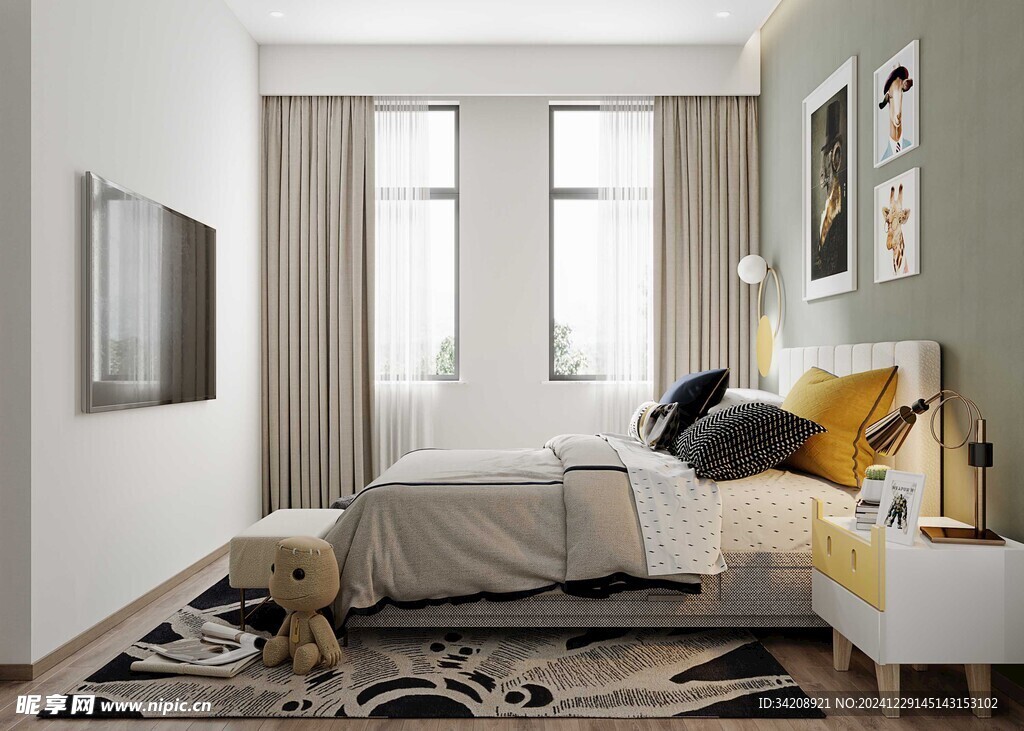 儿童小女生孩房间次卧室北欧风格