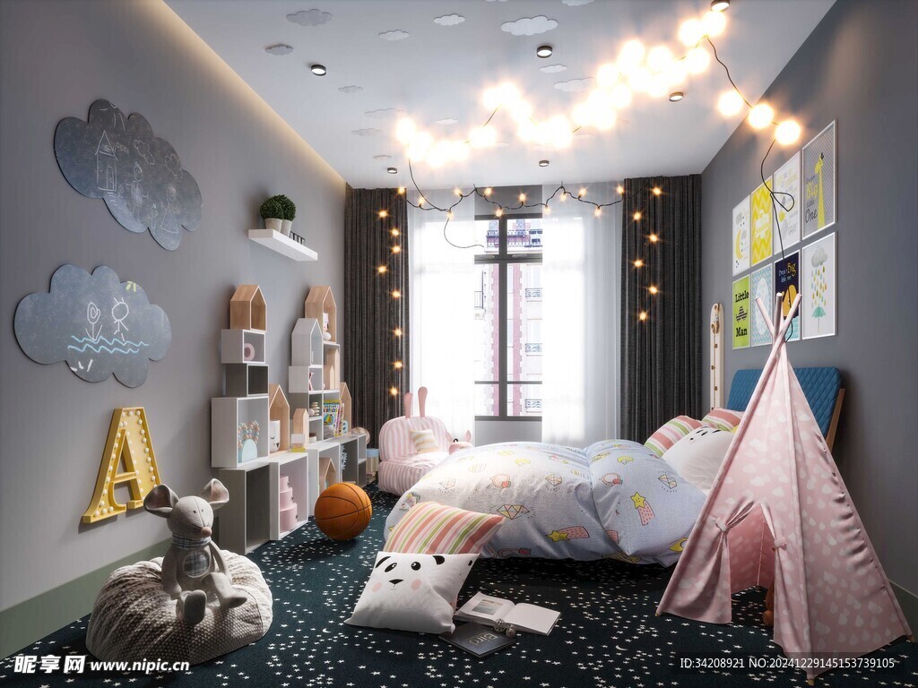 儿童小女生孩房间次卧室北欧风格