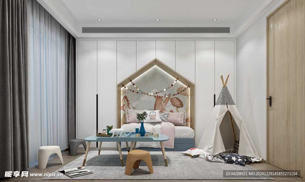 儿童女孩房次卧室北欧现代简约风