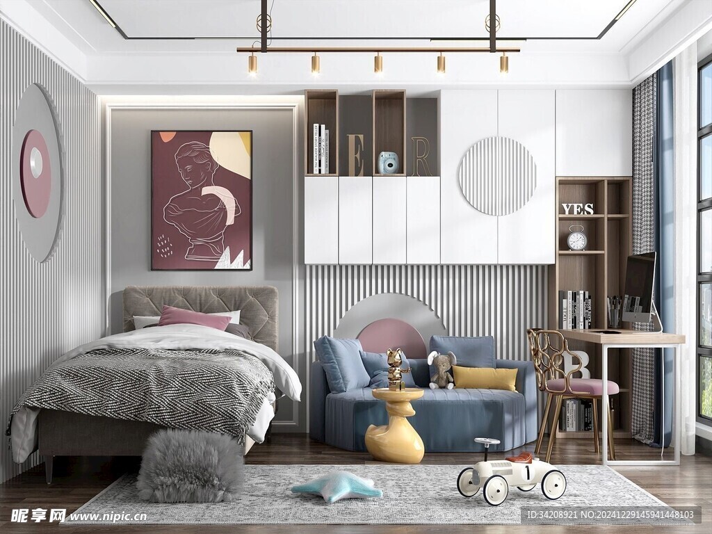 儿童女孩房次卧室北欧现代简约风