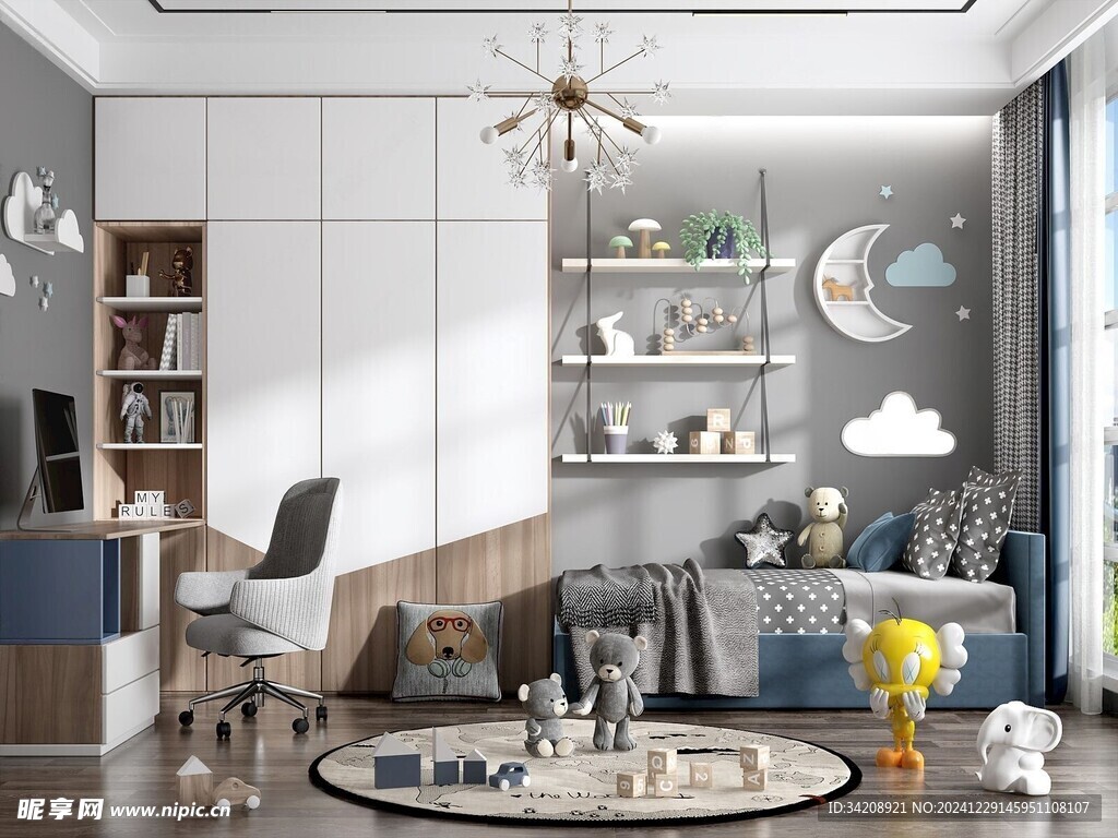 儿童女孩房次卧室北欧现代简约风