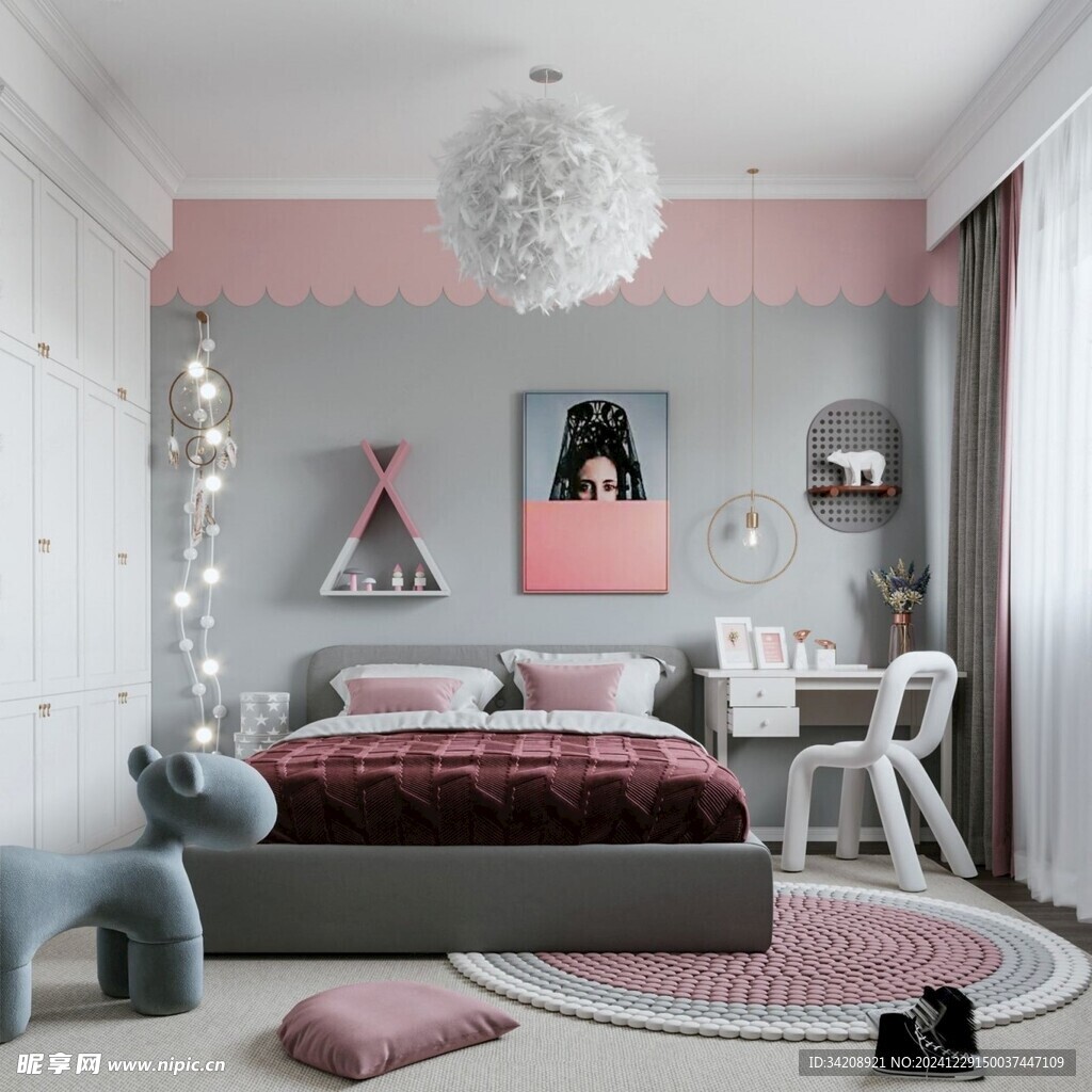 儿童女孩房次卧室北欧现代简约风