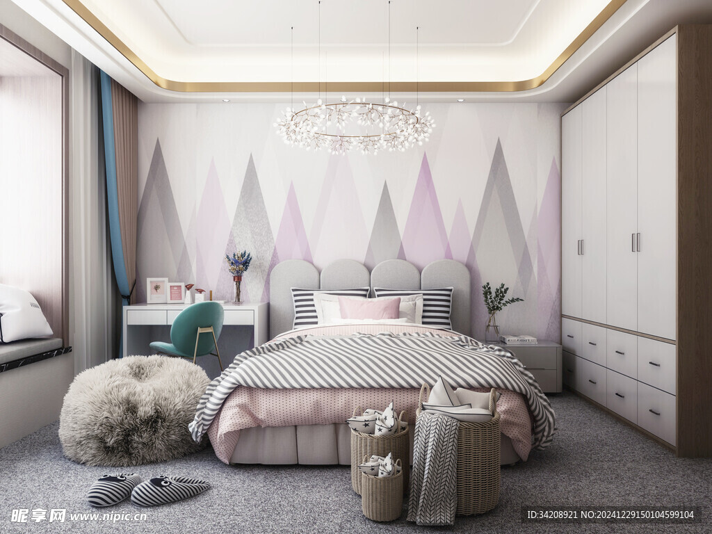 儿童女孩房次卧室北欧现代简约风