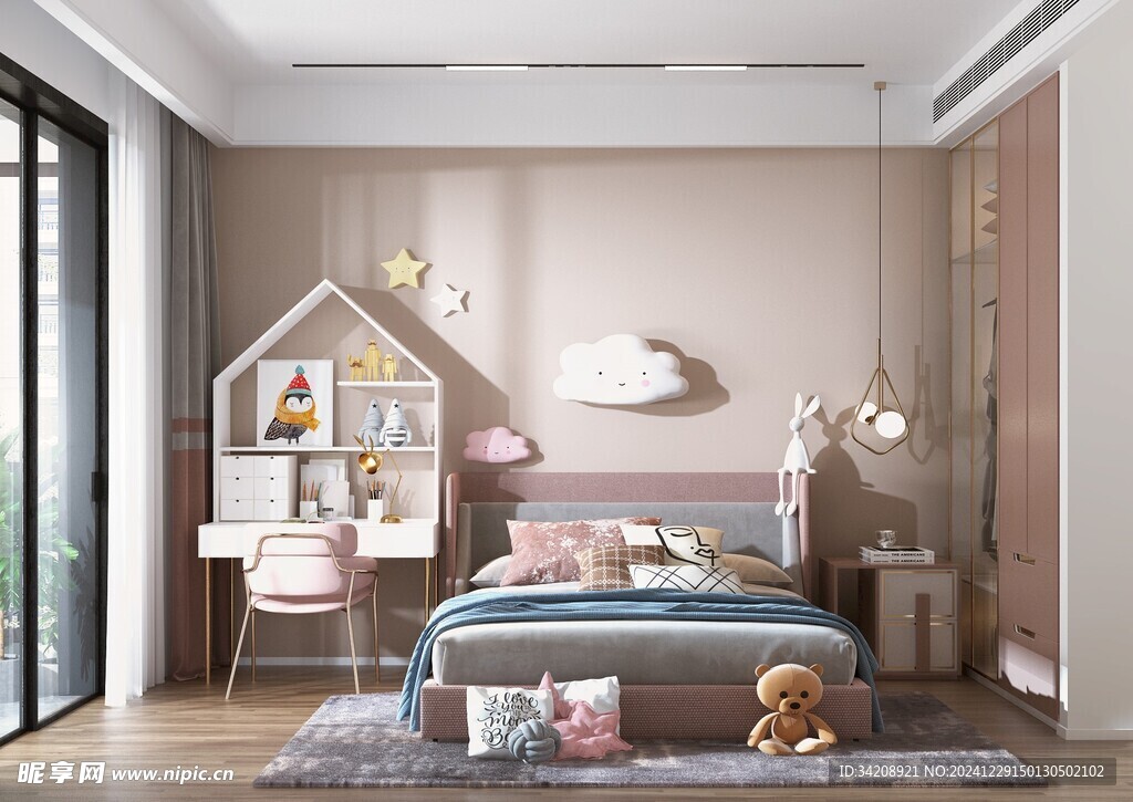 儿童女孩房次卧室北欧现代简约风