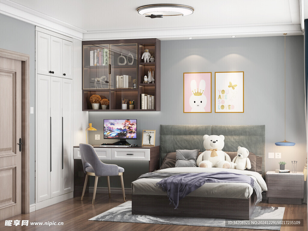 儿童女孩房次卧室北欧现代简约风