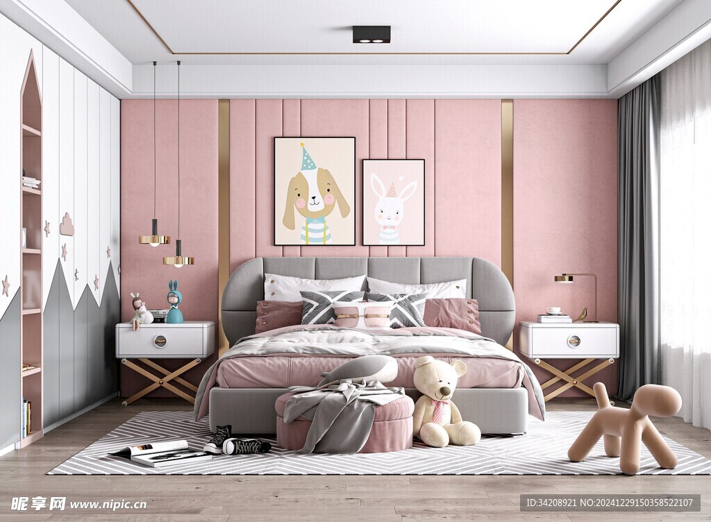 儿童女孩房次卧室北欧现代简约风