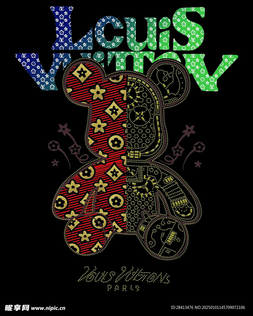 卡通英文熊印花图案设计