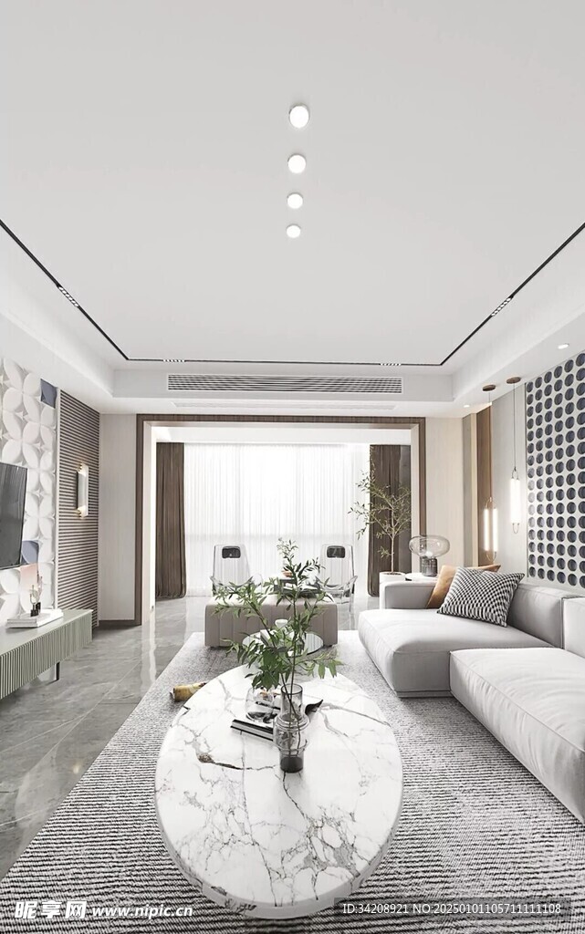 吊顶天花无主灯客厅装修现代简约