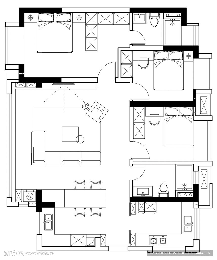 现代客厅卧室极简约风家居平面图
