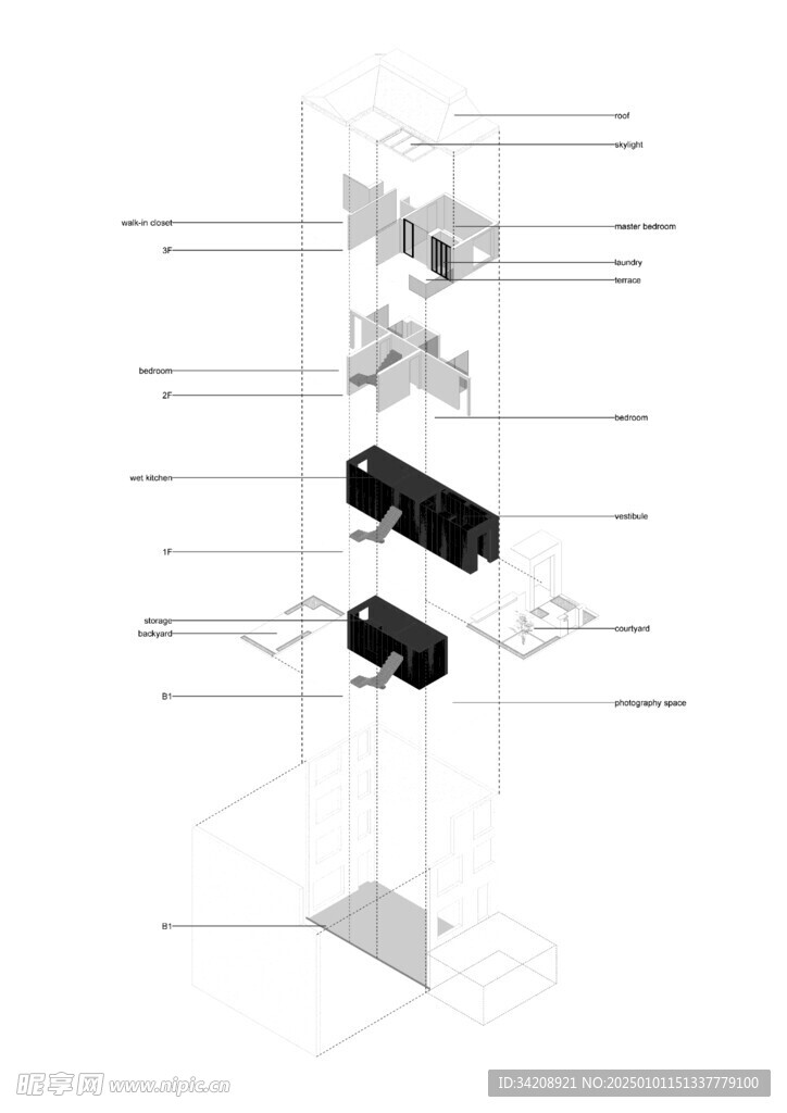 现代客厅卧室极简约风家居爆炸图