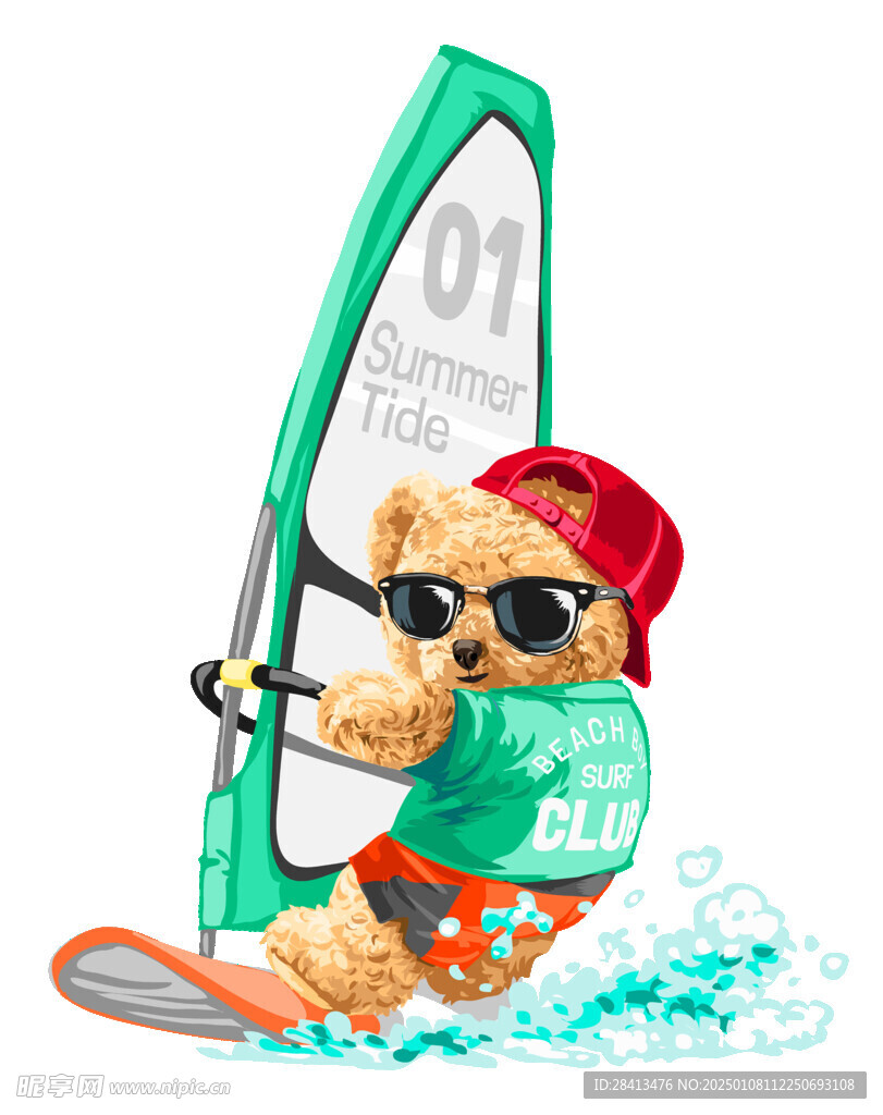 卡通滑板熊印花图案设计