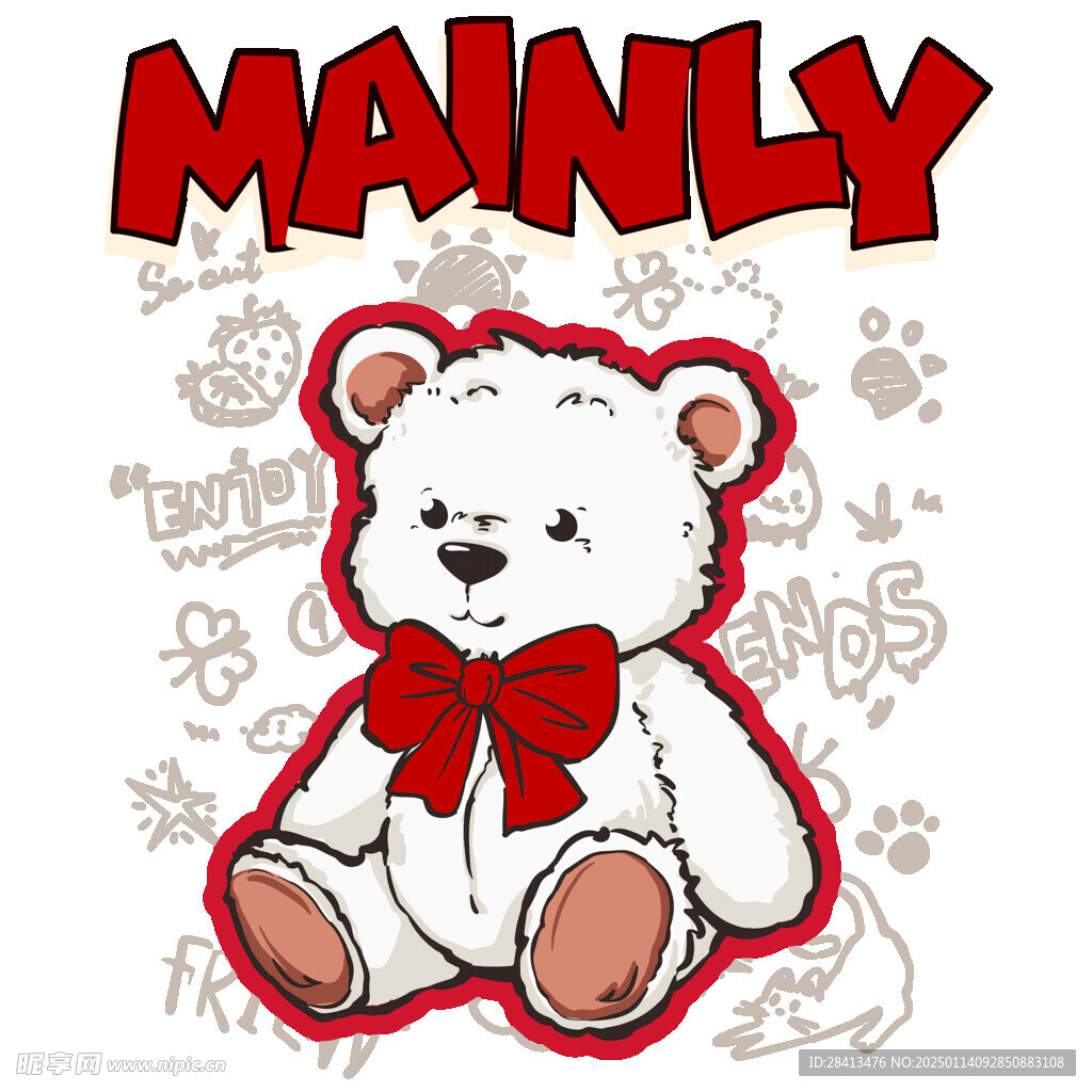 卡通幸运白熊印花图案设计