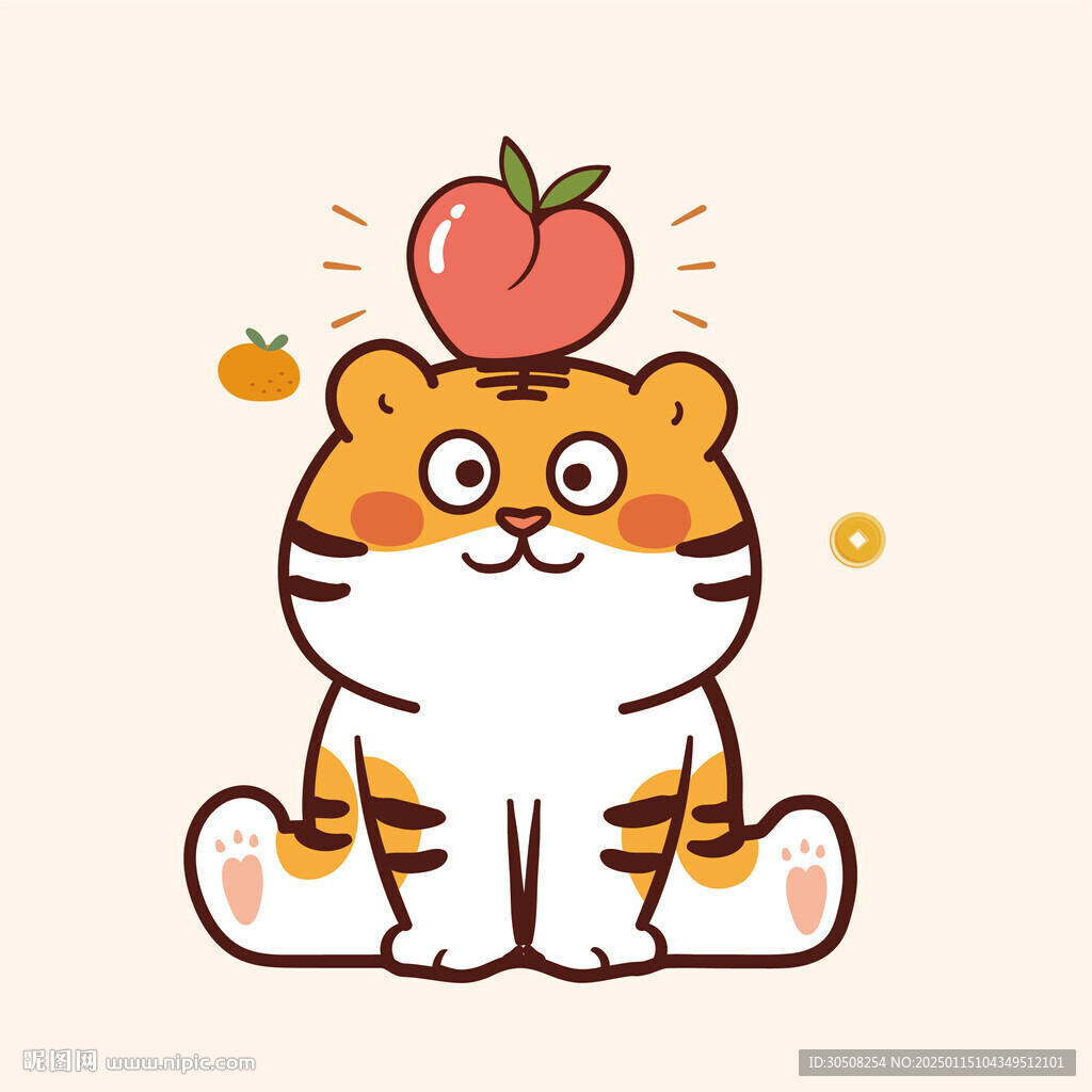 虎萌萌顶水果水蜜桃