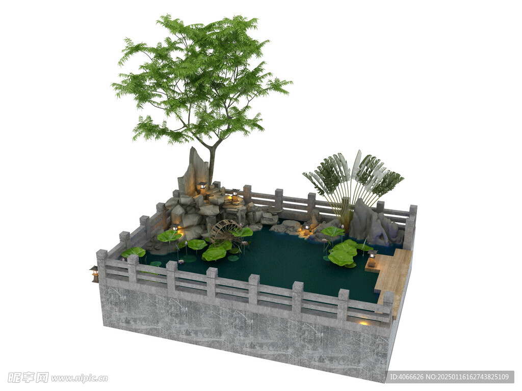 水池植物造型模型