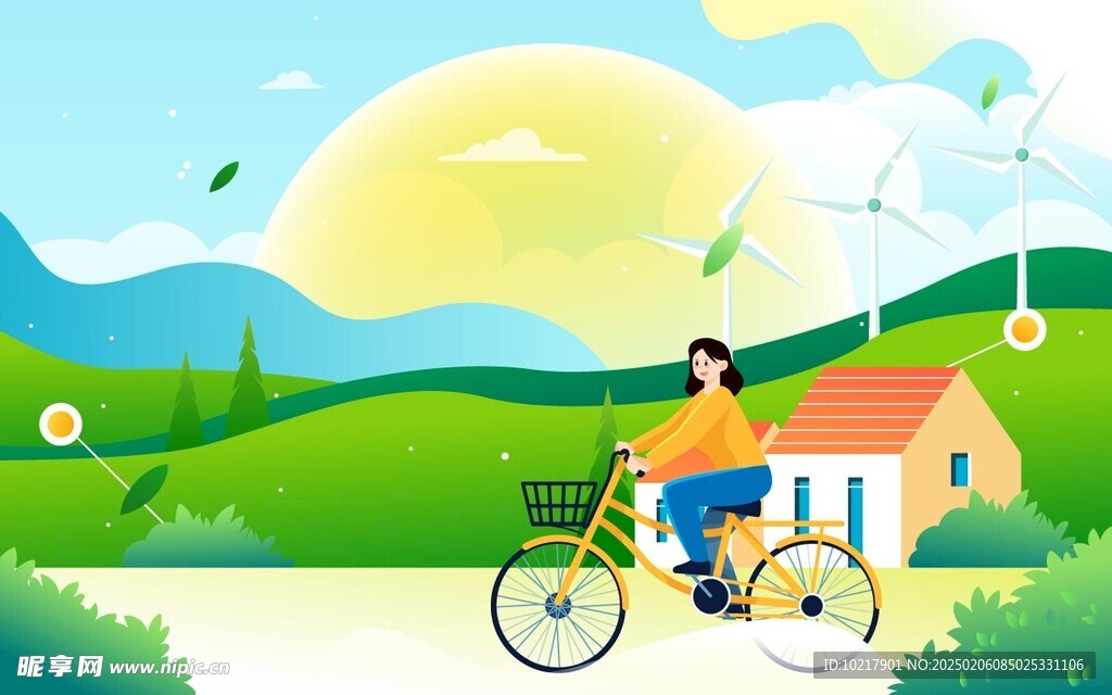 春天春游踏青插画