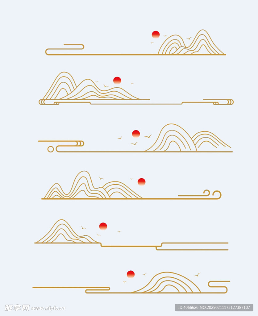 古典线性祥云纹山纹
