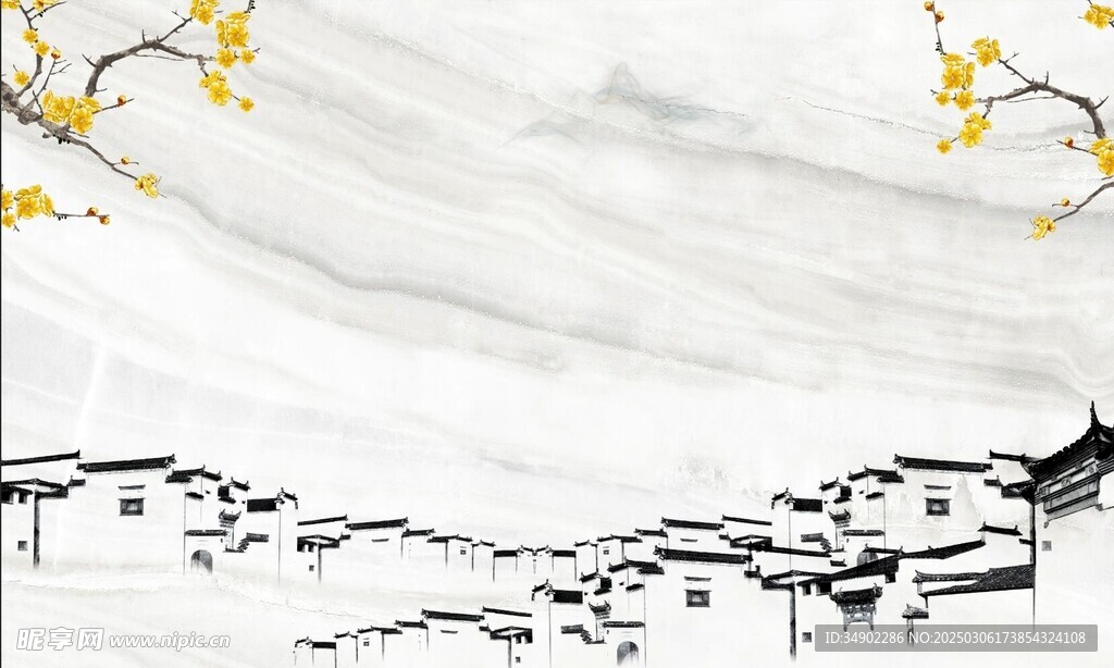 水墨画山水情背景墙