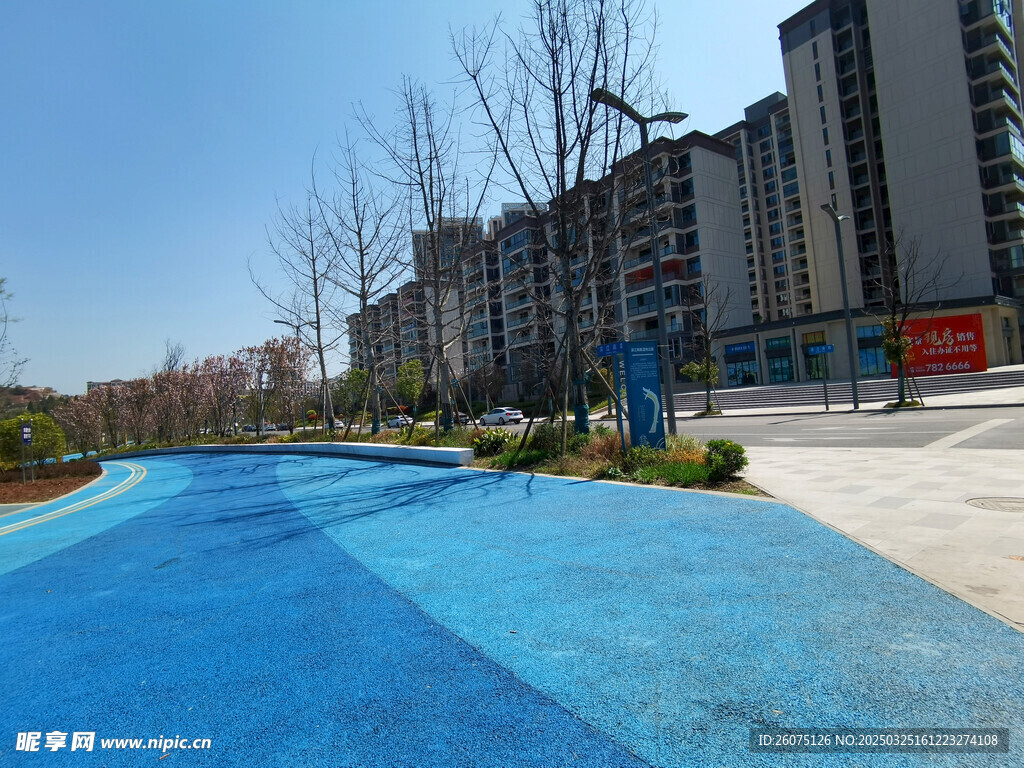 蓝色橡胶步道
