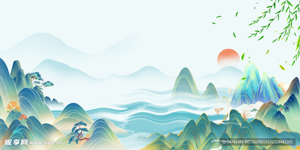 国潮山水背景