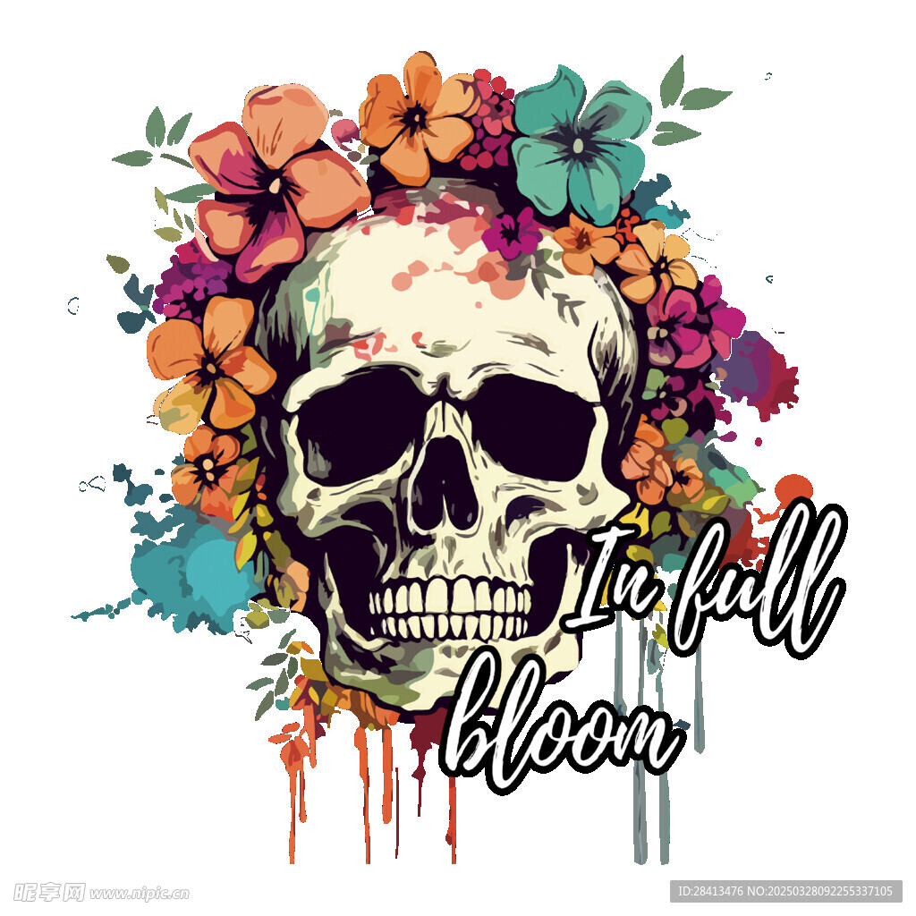 卡通花朵骷髅头印花图案