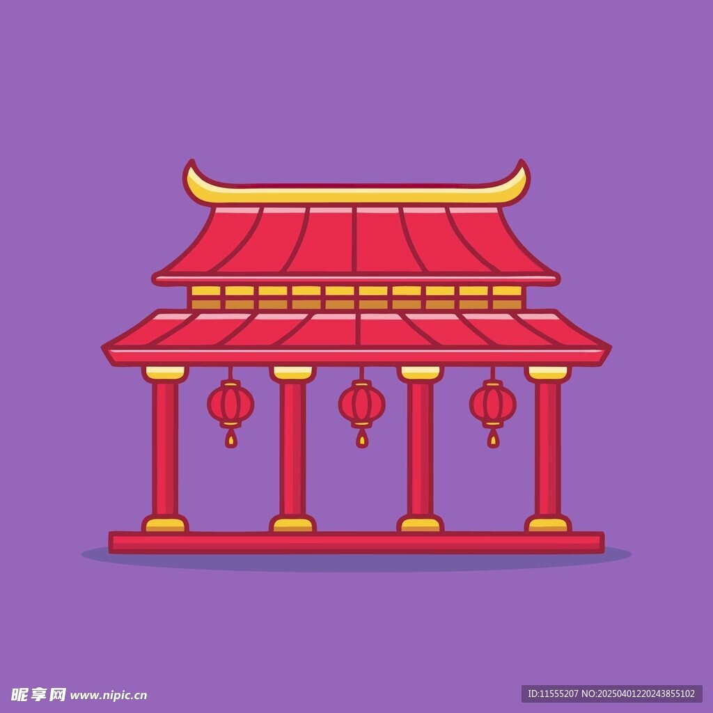 中式传统建筑带有红色灯笼