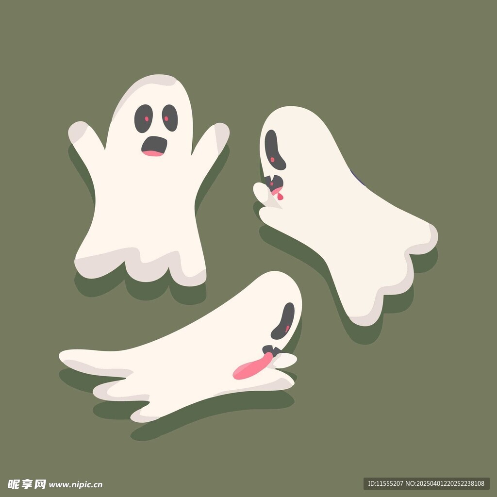 三只带表情的幽灵鬼魂精灵