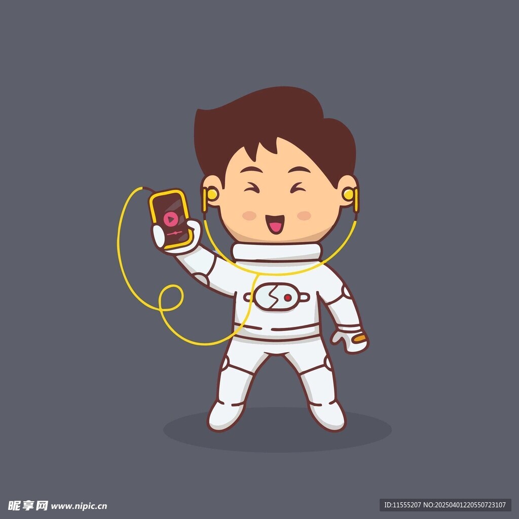 戴着耳机听音乐的宇航员