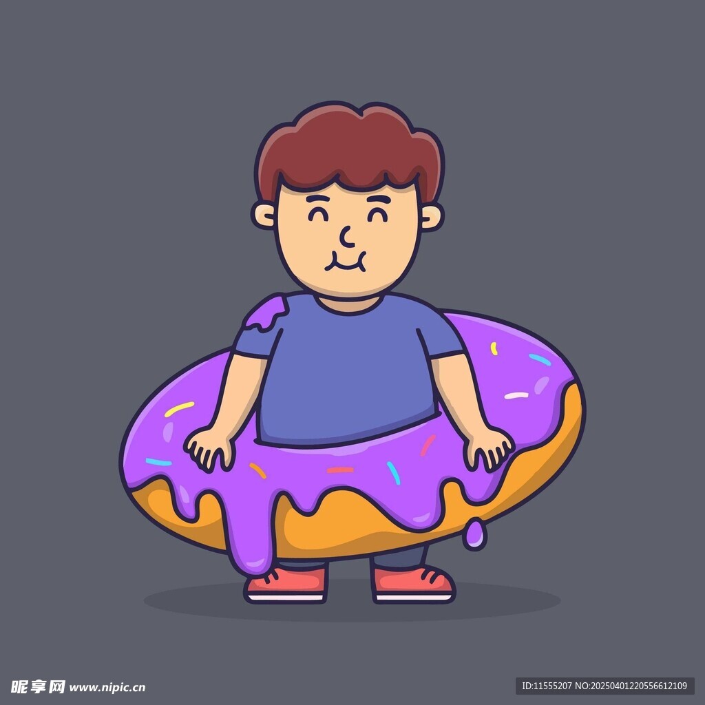 坐在甜甜圈上表情无奈的男孩