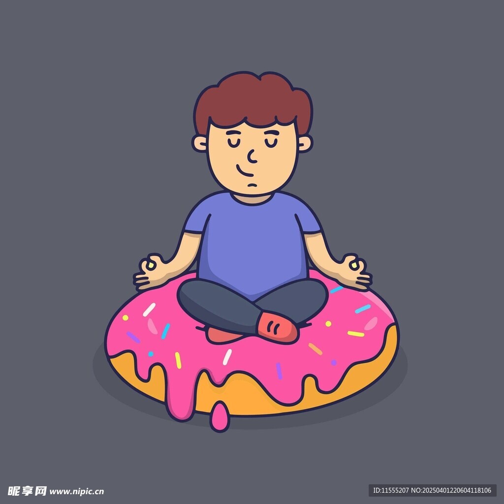 盘腿坐在甜甜圈上冥想的男孩