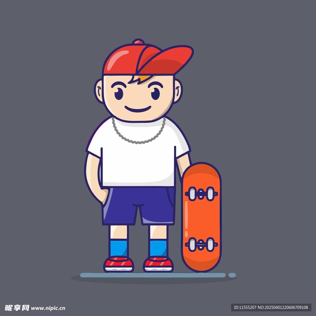 拿着滑板穿着休闲的男孩
