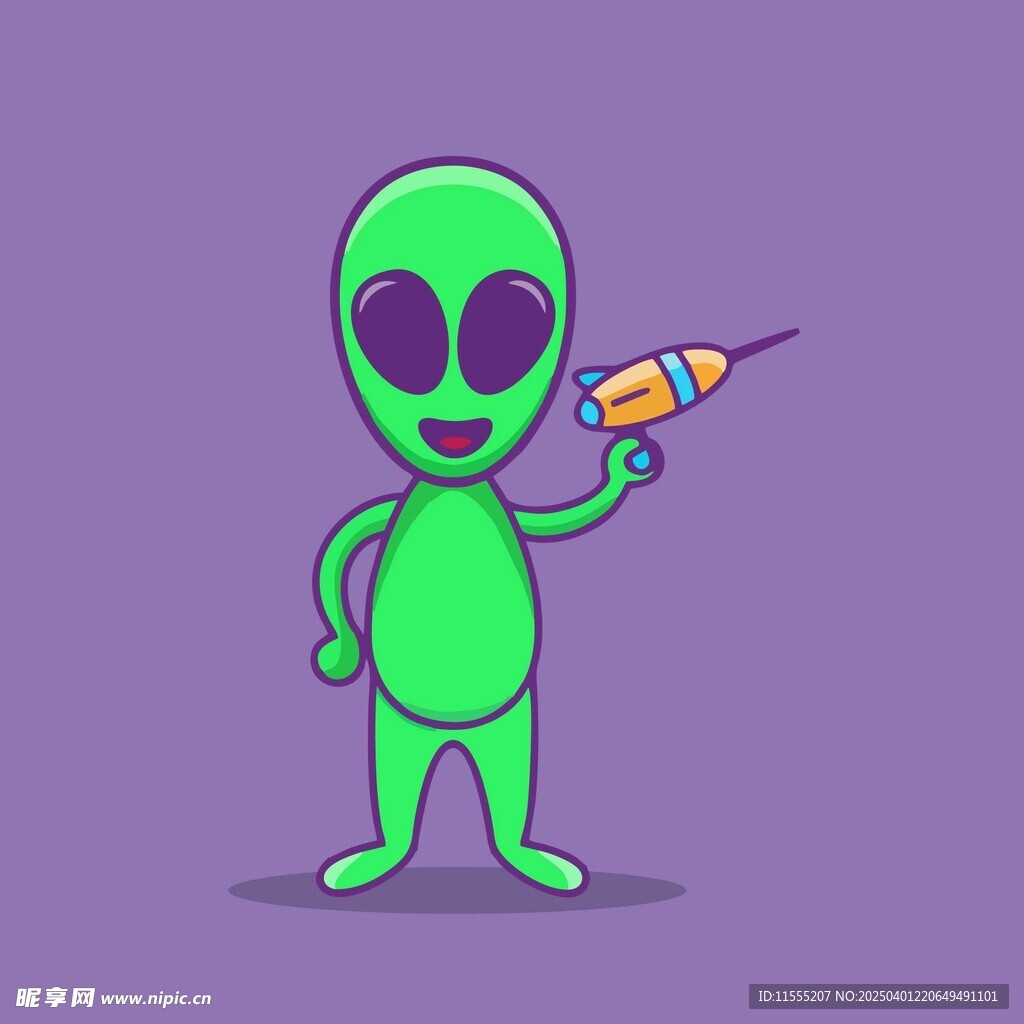 拿着注射器的绿色卡通外星人