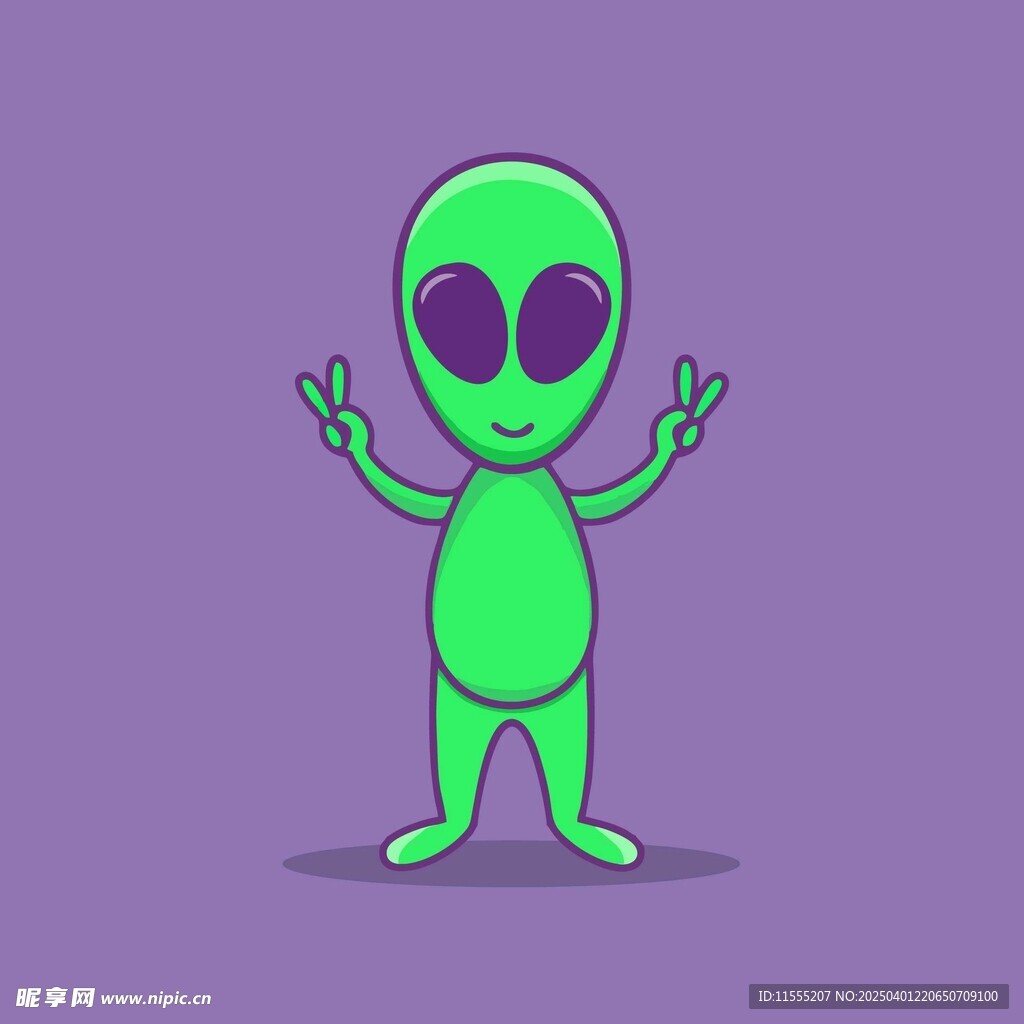 比出胜利手势的绿色卡通外星