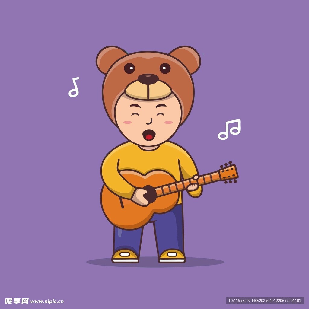 穿着熊装弹吉他的卡通人