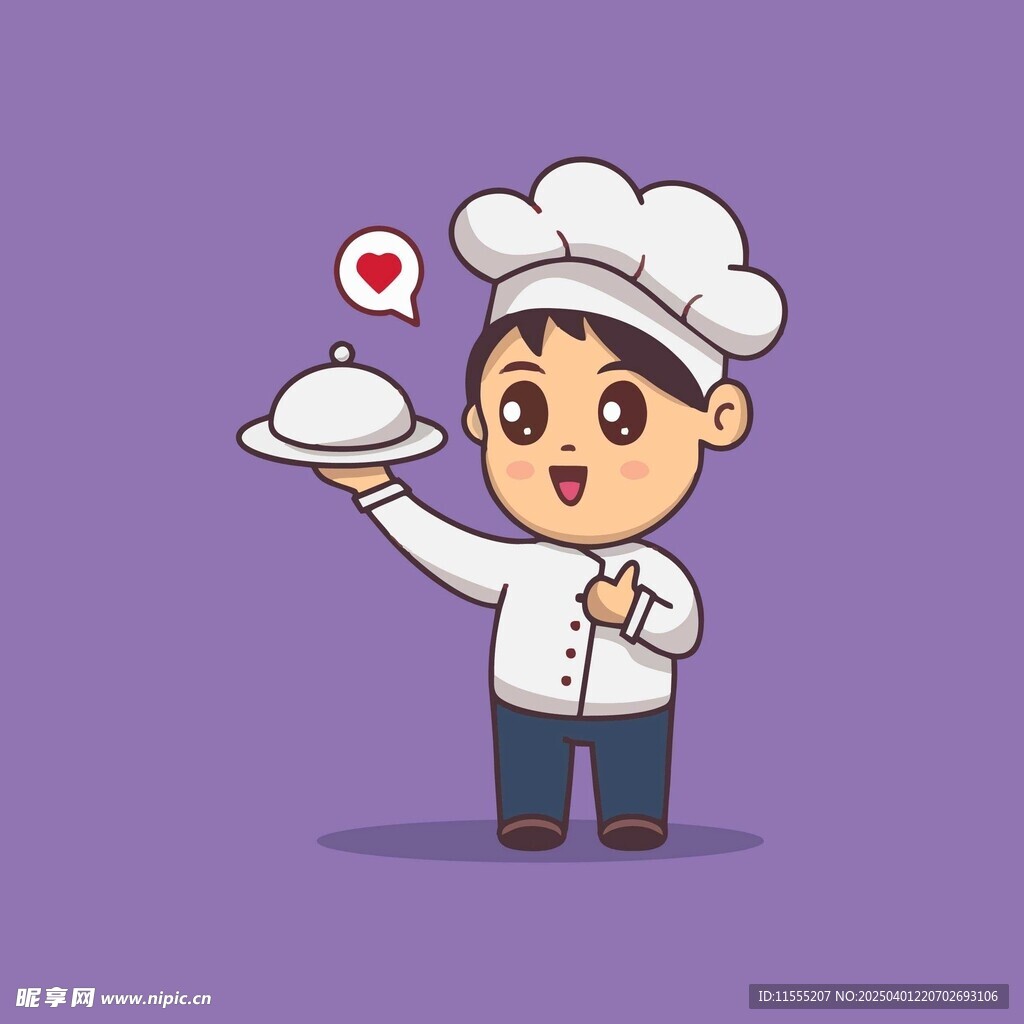 端着餐盘戴着厨师帽的卡通厨师