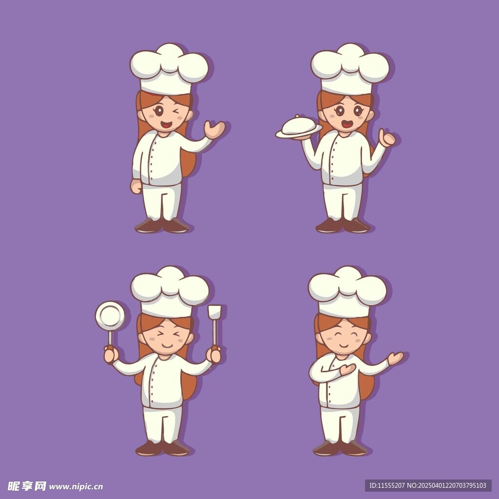 厨师服做不同动作的卡通人物