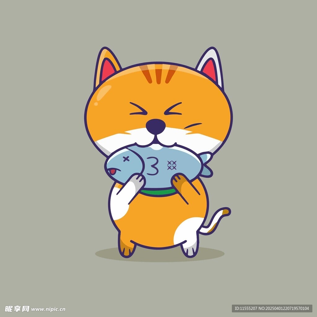 抱着小鱼的卡通橘猫