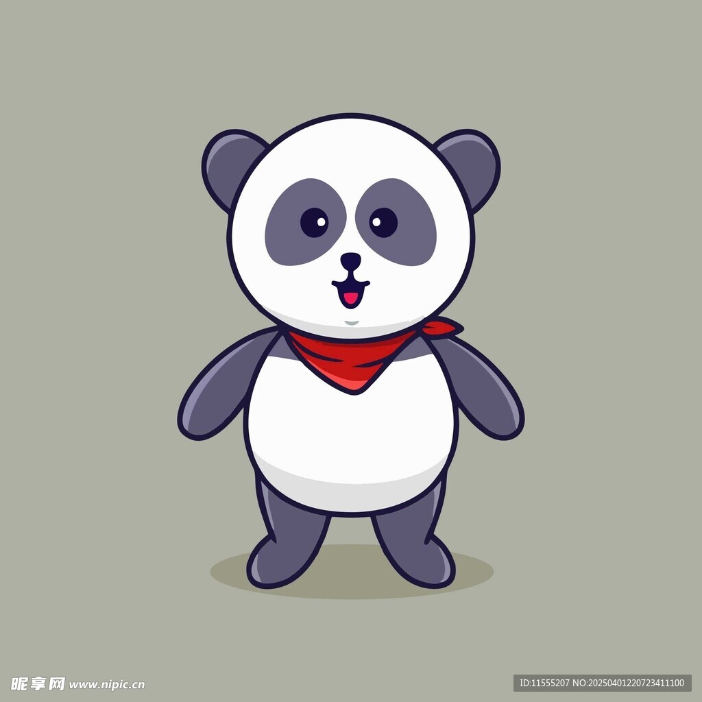 戴着红色围巾的卡通熊猫