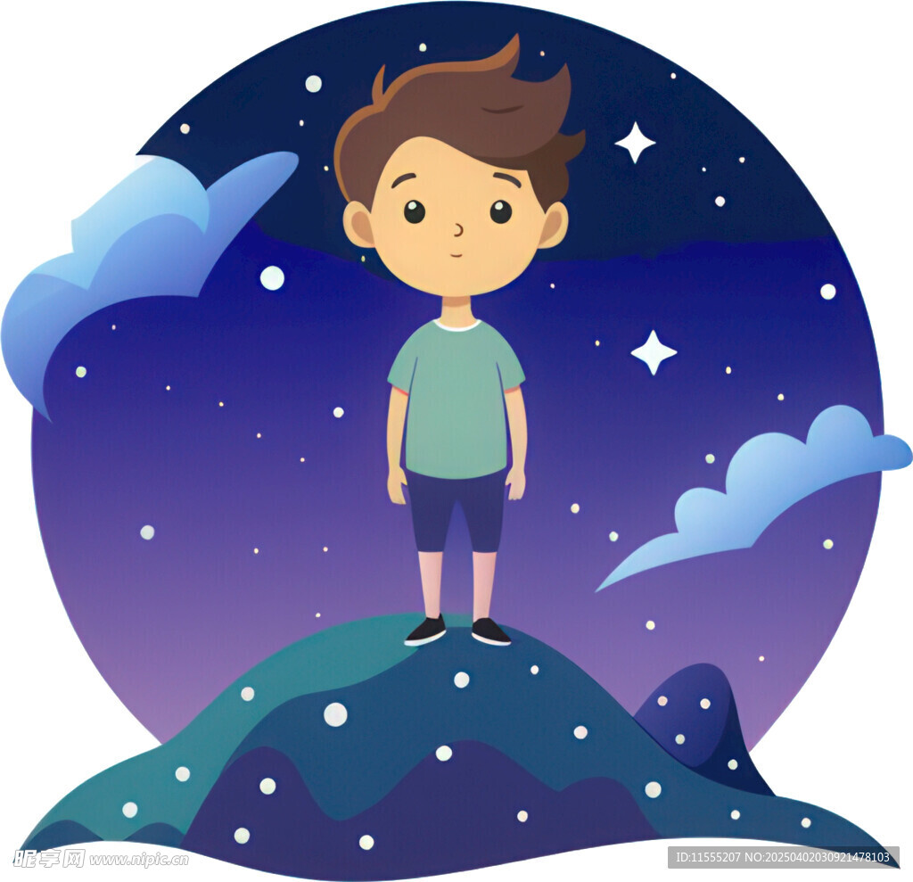 男孩站高塔旁眺望很专注