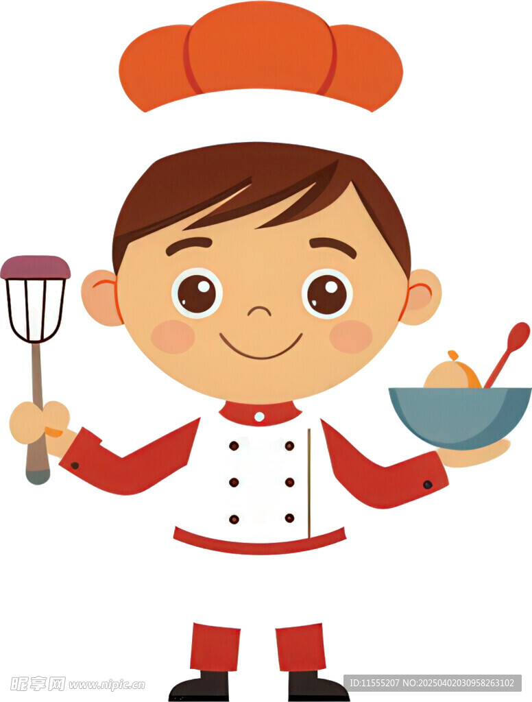 男孩扮厨师拿叉准备烹饪