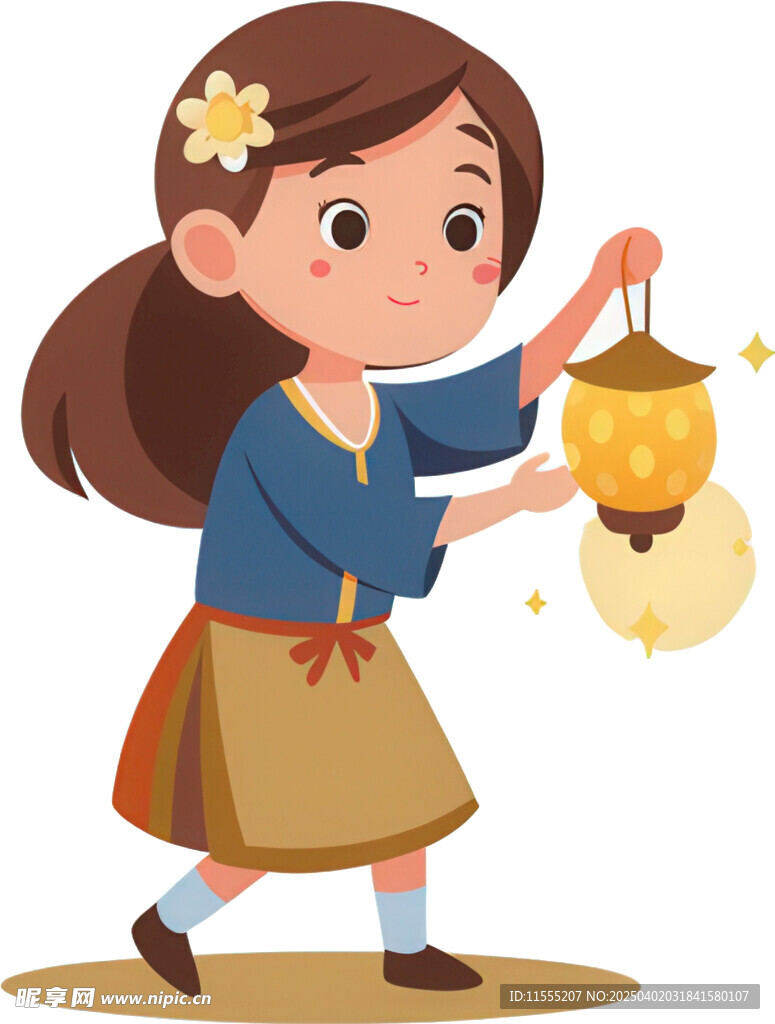 女孩提灯笼神情温柔恬静