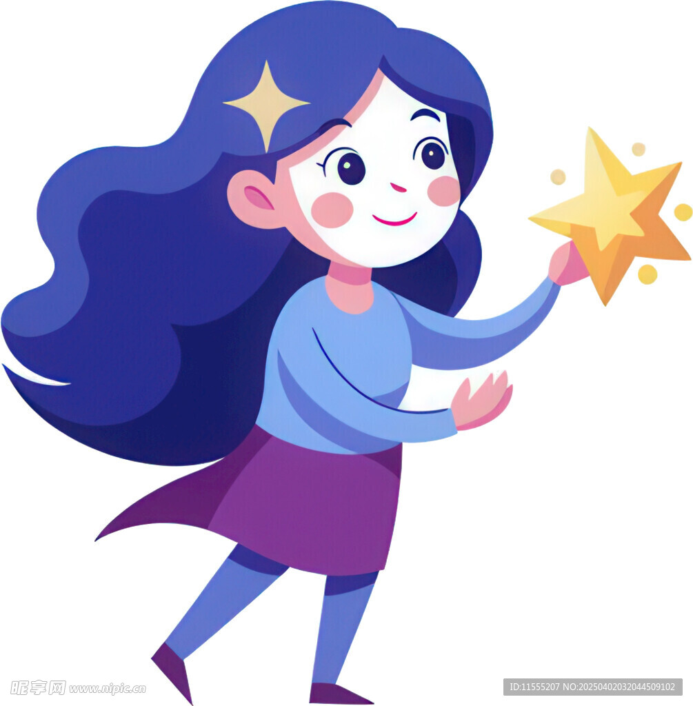 女孩拿魔杖散发魔法光芒免抠图